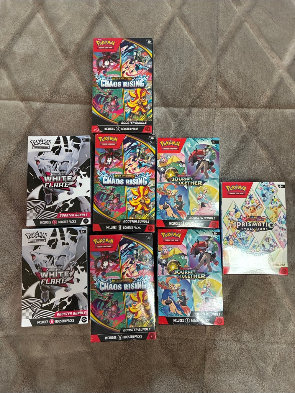 Pokémon Booster Bundle Lot of 8: White Flare, Chaos Rising, Journey, Prismatic